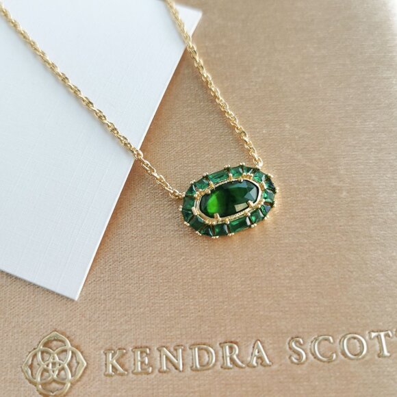 $75 kendra scott Elisa Crystal Frame Gold Short Necklace Kelly Green Illusion Ne - Picture 3 of 3